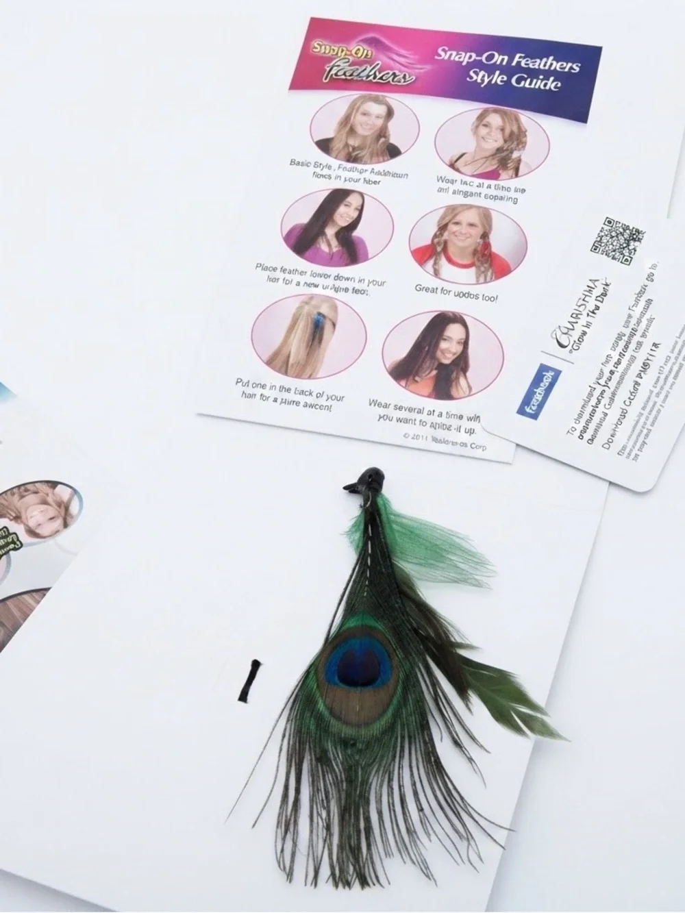 Snap-On Feathers Peacock Hair Extension NEW Sealed As Seen on TV Y2K NOS